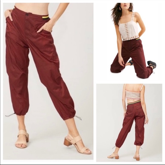 Free People Nylon Ripple Jogger Crop Mahogany Light Weight Sporty Pants - Picture 3 of 13
